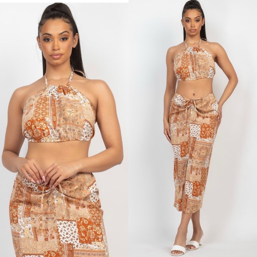 Bohemian Patchwork Midi Skirt Set
